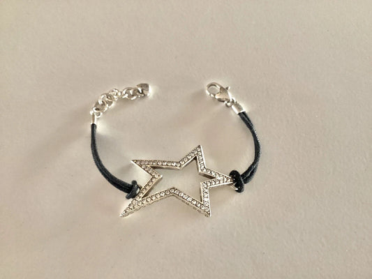 Brighton Starry Night Uber Star Bracelet Clear Crystals Black Cord Silver