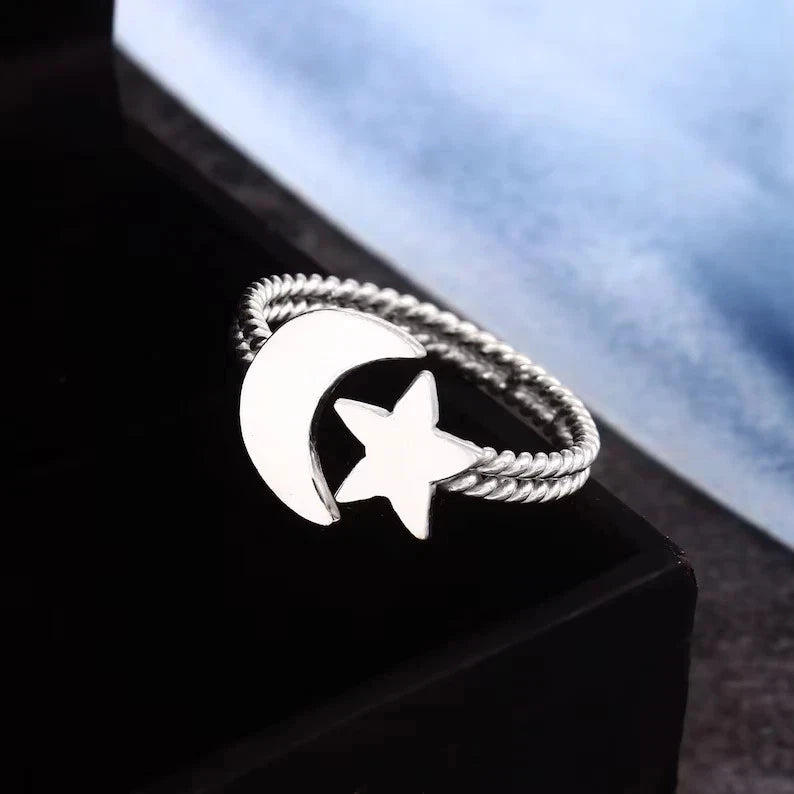 Star Moon Ring 925 Sterling Silver Band& Statement Ring Handmade Ring All Size