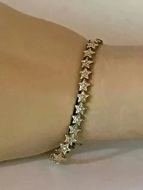 8.16 CT Round Simulated Diamond Star Tennis Bracelet 7.5" 14k White Gold Plated