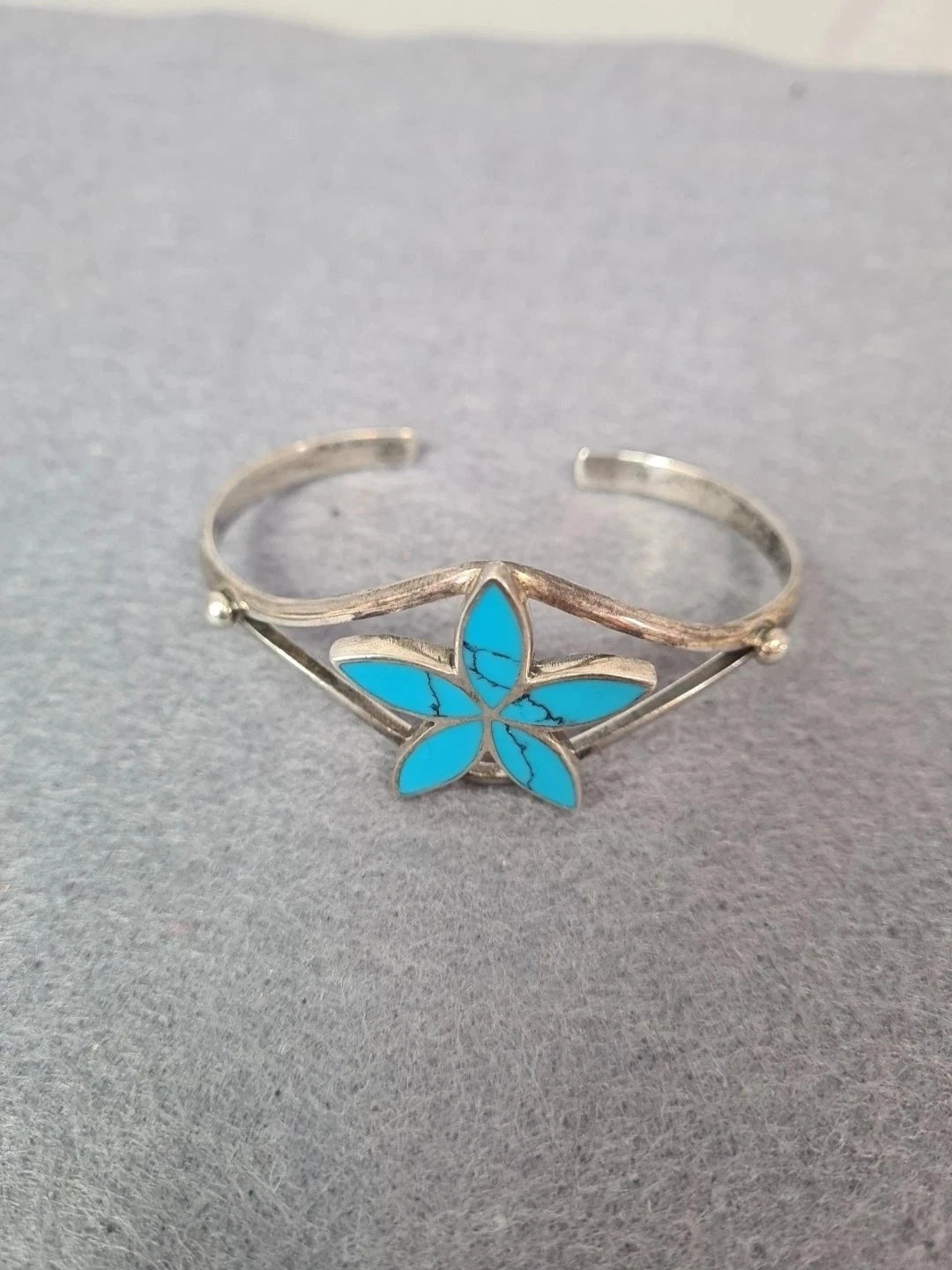 Sterling Silver 925 Turquoise Flower Petels Daisy Cuff Bracelet 6.6cm