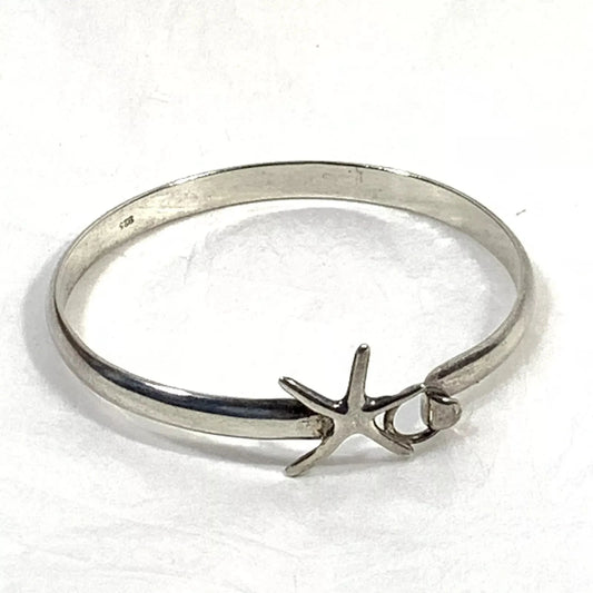 Handcrafted Sterling Silver 925 Bangle Bracelet Starfish Hook