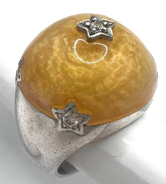 Designer silver star w/crystals ring size 6
