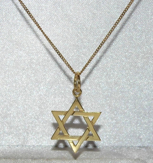 9ct Yellow Gold on Silver STAR OF DAVID Pendant Necklace & 18 inch Chain