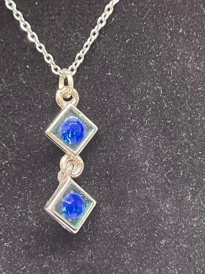 necklace royal blue stones silver tone 18" chain vguc