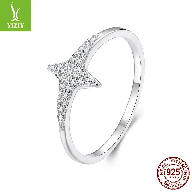 Fashion Exquisite 925 Sterling Silver Sparkling Star CZ Rings Women Gift Jewelry