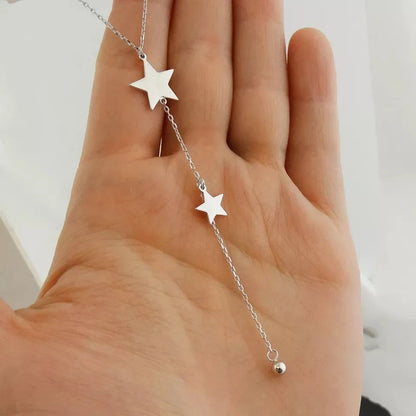 Stars Y Necklace - 925 Sterling Silver - Lariat Star Dangle Celestial Gift