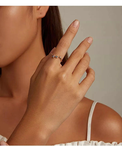 Authentic 925 Sterling Silver European Star open Finger Ring Women Girls Bisaer