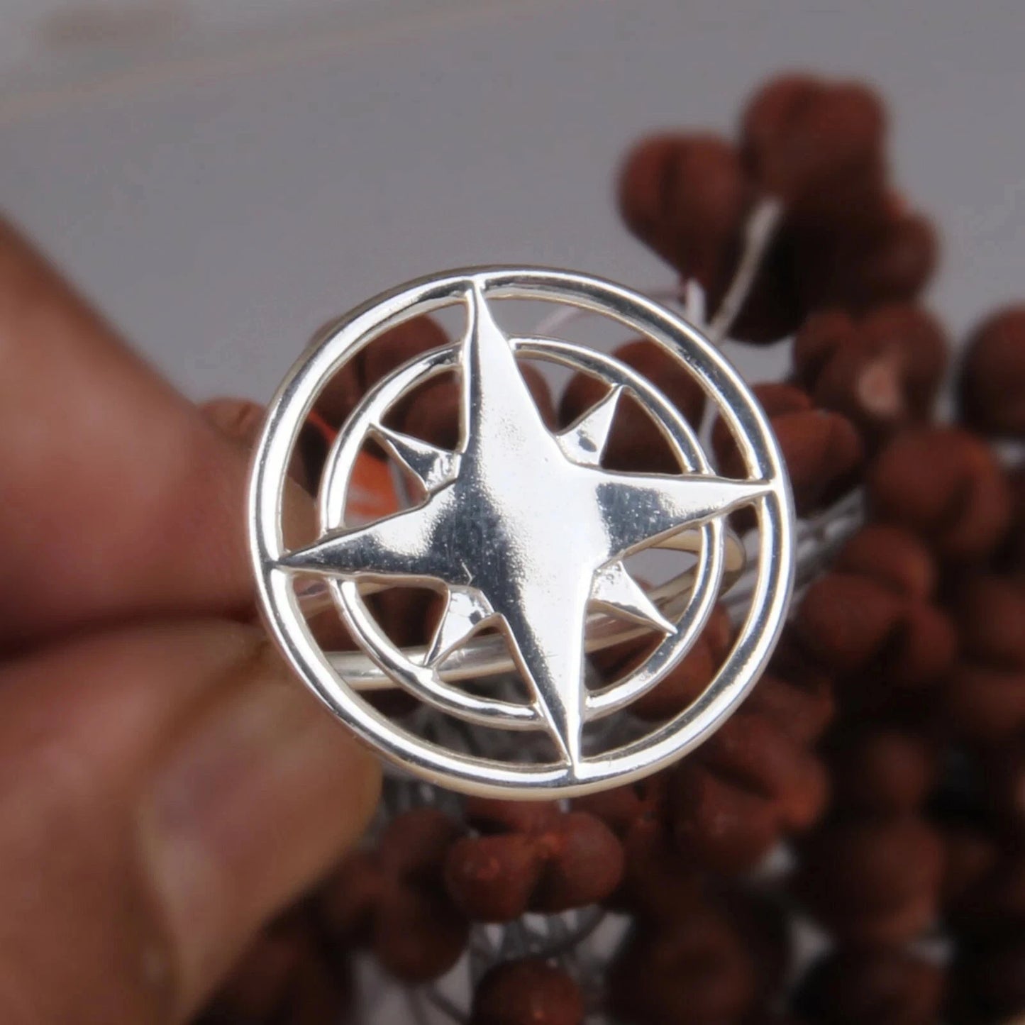 Star Signet Handmade Ring 925 Sterling Silver Unisex Lucky Compass Rings