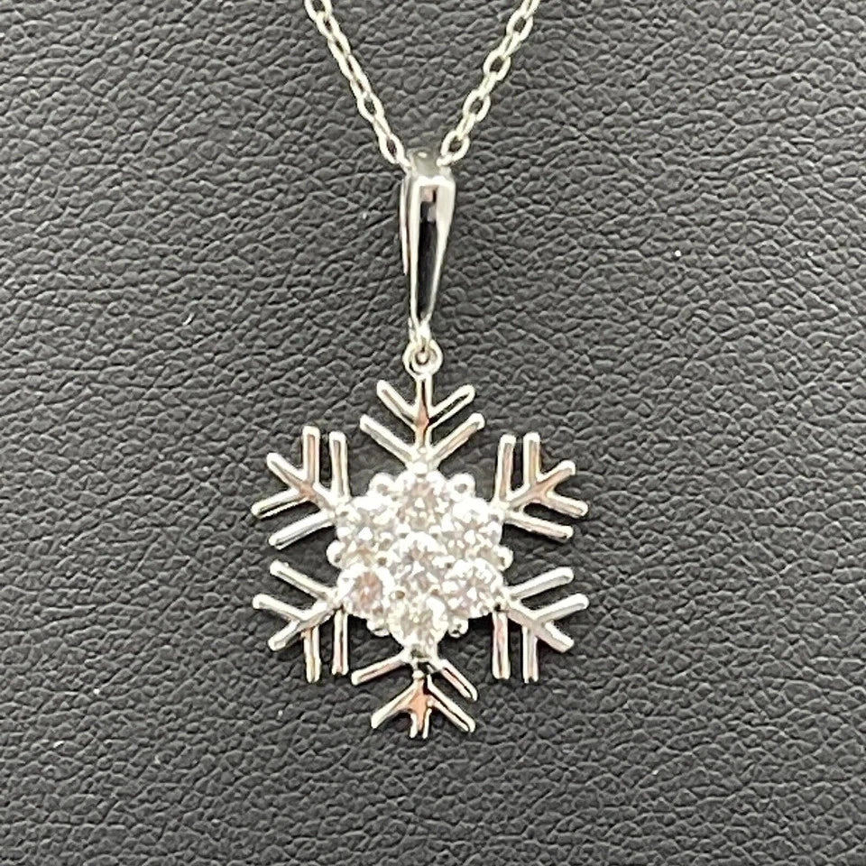 Necklace Silver Snowflake Design with Cubic Zirconia Sterling 925 18”