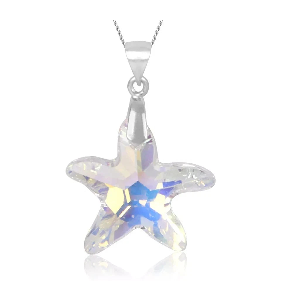 925 Sterling Silver STAR Pendant Necklace SWAROVSKI Elements Aurora Borealis