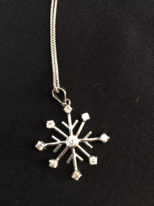 925 sterling silver necklace Snowflake with CZ stones 16” long