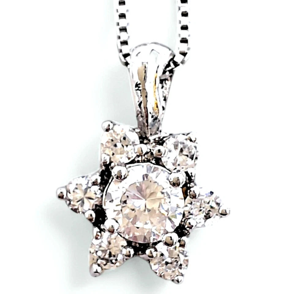 Italy 925 Sterling Silver CZ Pendant Necklace Floral Star Box Chain 18" VIDEO!