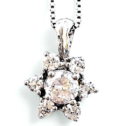Italy 925 Sterling Silver CZ Pendant Necklace Floral Star Box Chain 18" VIDEO!