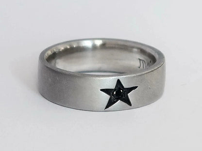 Sterling Silver Star Ring with Natural Briliant Black Diamond Limited Edition