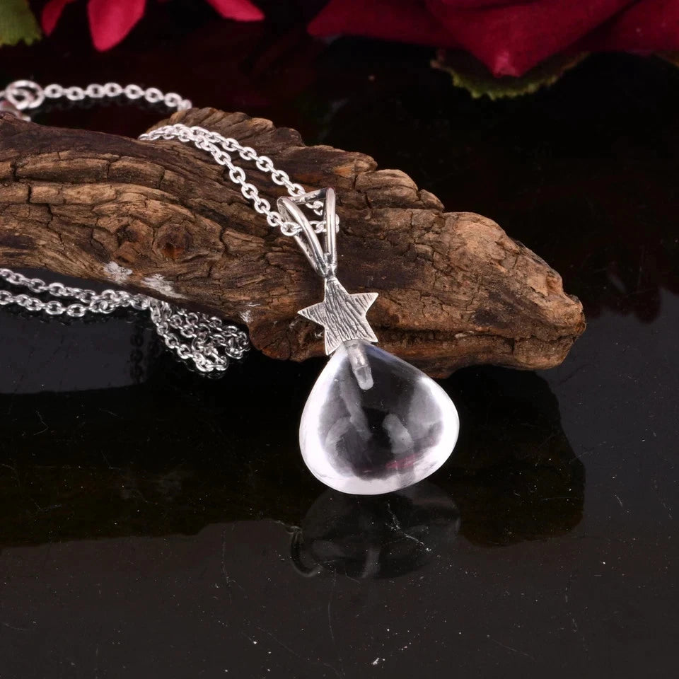 Elegant Crystal Quartz Heart Pendant With Star 925 Silver Necklace Jewelry Gift