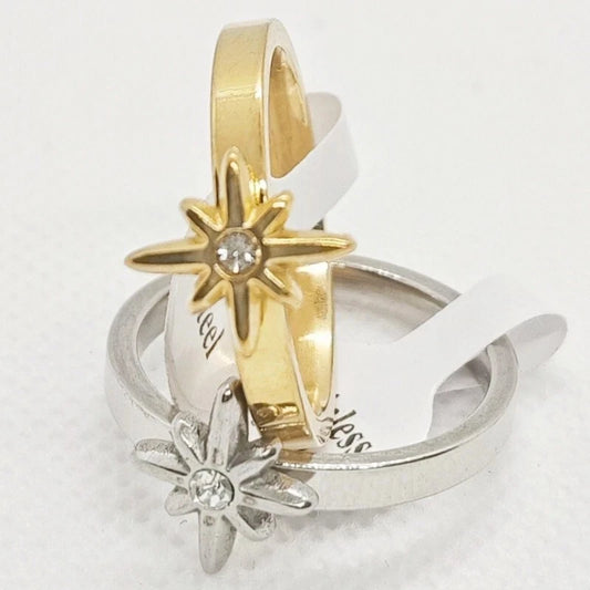 Wholesale 36 pcs Star shaped intermediate zircon Inner arc stainless steel rings