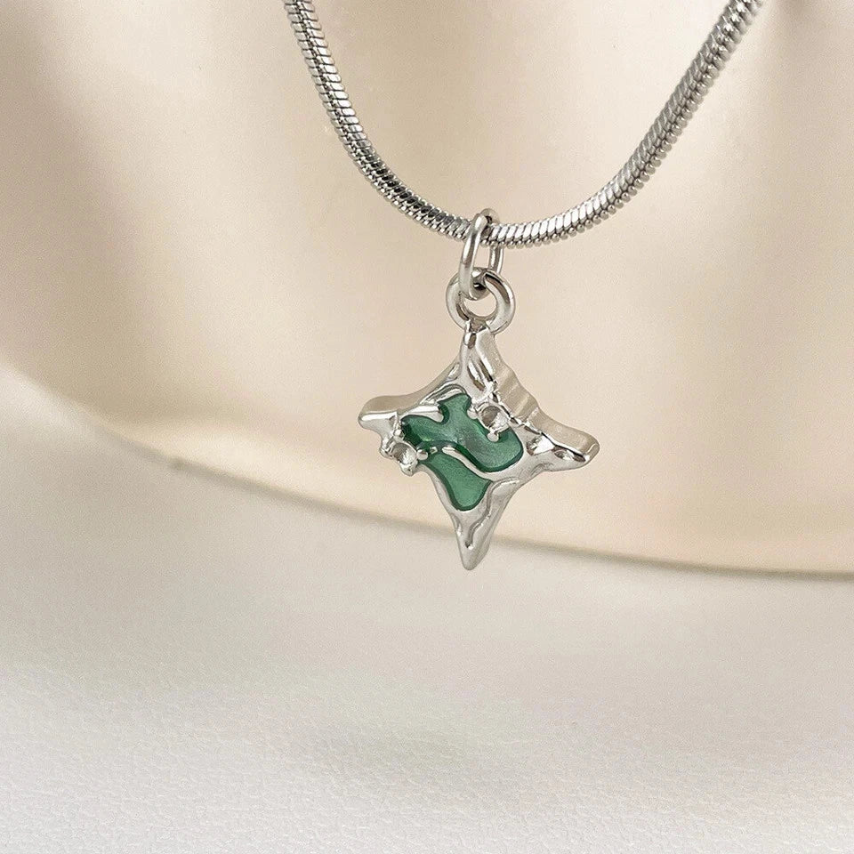 Four Pointed Star Pendant Necklace Stainless Steel Jewelry for Women Girls