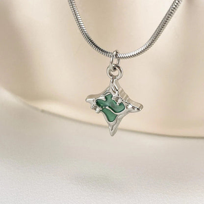 Four Pointed Star Pendant Necklace Stainless Steel Jewelry for Women Girls