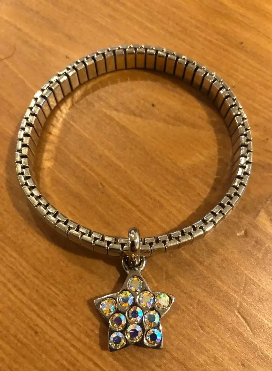 Kirk's Folly Silver Stretch Bangle Bracelet with Pave Star Charm | 7 inches