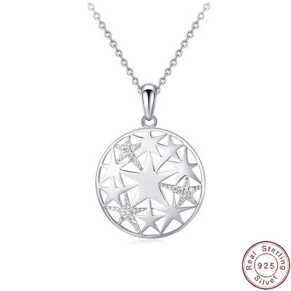 European Sparkling AAA CZ Stars S925 Sterling Silver Necklace For Women