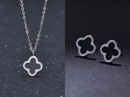 Crystal Star Clover Pendant Necklace 925 Sterling Silver Women Girls Jewellery
