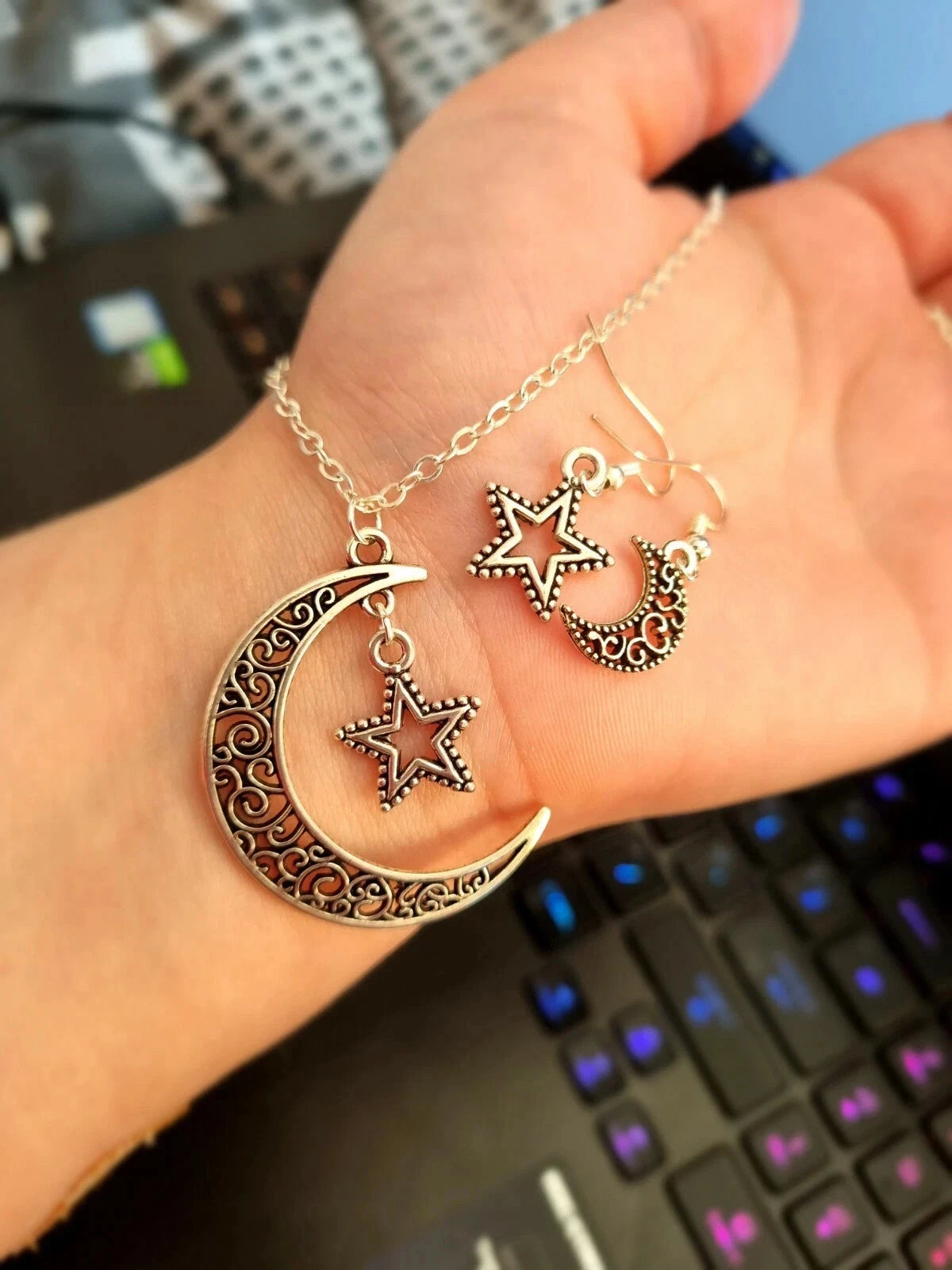 Cresent Moon & Star Set | Necklace and Earring set | jewellery set | star & moon