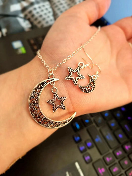 Cresent Moon & Star Set | Necklace and Earring set | jewellery set | star & moon
