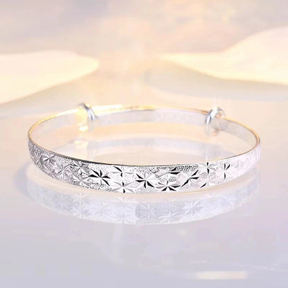 Sterling Silver Diamond Cut Star Adjustable Bangle Bracelet