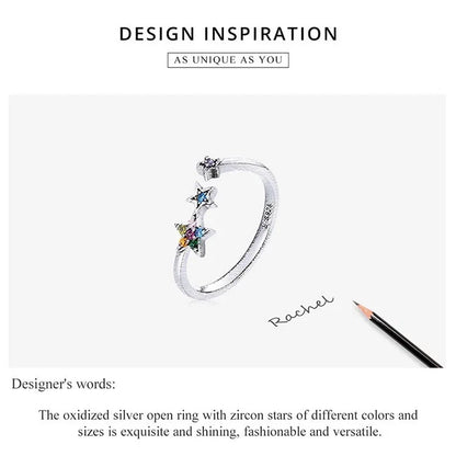 Authentic 925 Sterling Silver European Star open Finger Ring Women Girls Bisaer