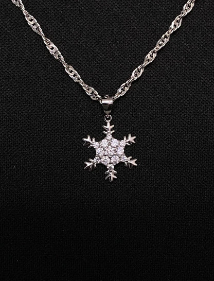 Sterling Silver CZ Snowflake Pendant With 20” Silver Singapore Chain