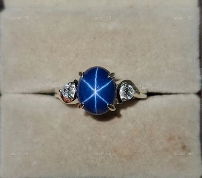 Gorgeous Blue Star Ring Engagement 925 Sterling Silver Promise Rings For Women