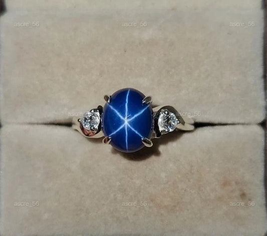 Gorgeous Blue Star Ring Engagement 925 Sterling Silver Promise Rings For Women