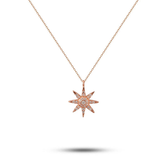 925 Silver Star Pendant Necklace Diamond North Star Necklace Starburst Necklace