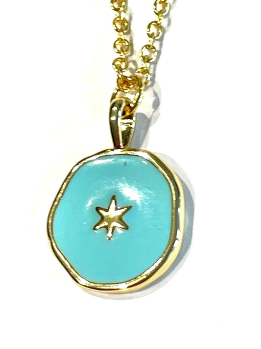 Stunning Santorini Turquoise Enamel Star Gold Necklace