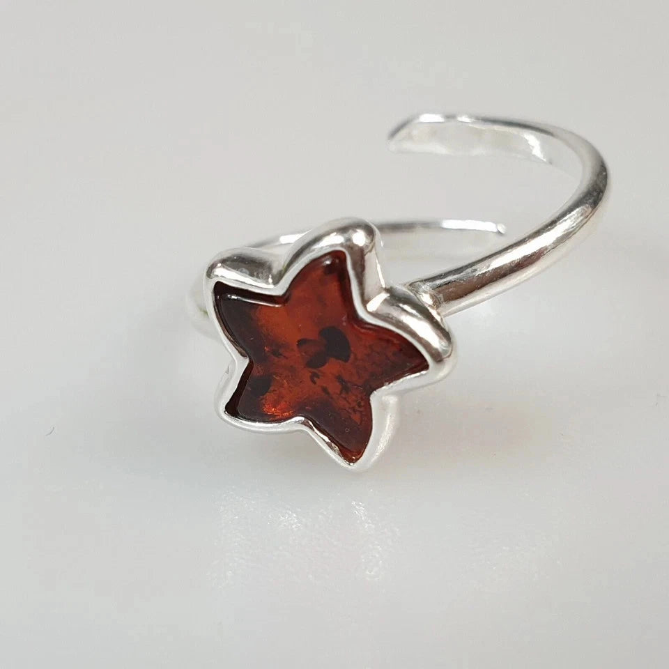 Star Amber Ring, Gemstone Rings, Crystal Ring, Adjustable, Sizeable