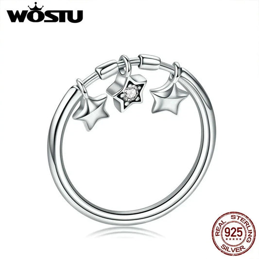 Wostu Fashion 925 Sterling Silver 3 Stars CZ Wedding Ring Women Party Gift