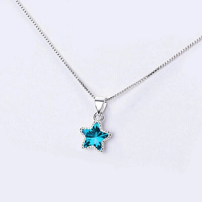Blue Crystal Star Necklace 925 Sterling Silver Necklace