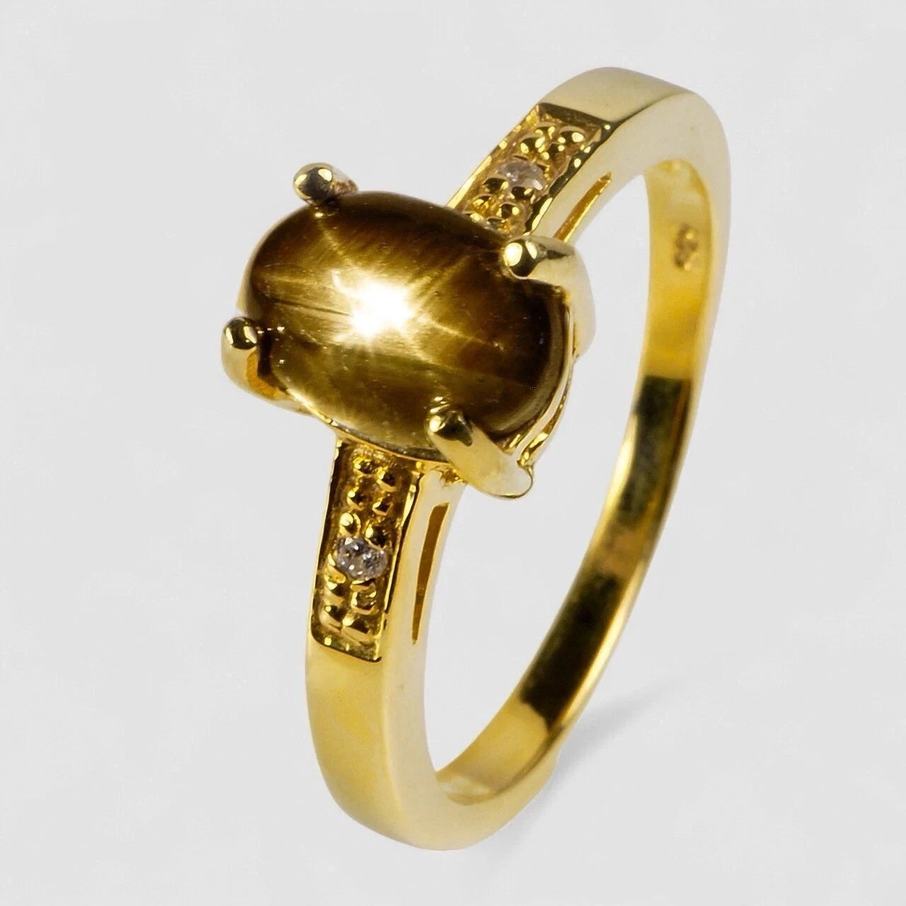 Classically Black Star Sapphire 1.56Ct 925 Sterling Silver 24K Gold Plated Rings