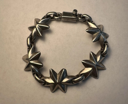 925 Sterling Silver Star Chain Bracelet 8” Mexico Made 47g