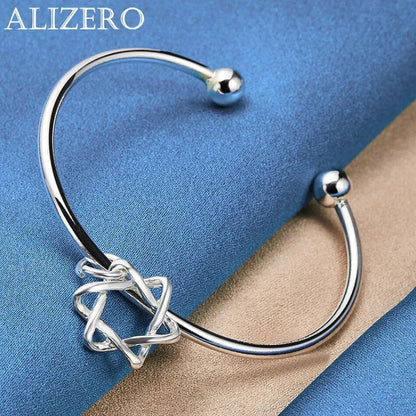 925 Sterling Silver Hexagram Star Bangle Bracelets Women Fashion Party Jewelry