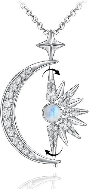 Crescent Moon Sun Star Pendant Necklace 925 Sterling Silver Jewelry NWOB