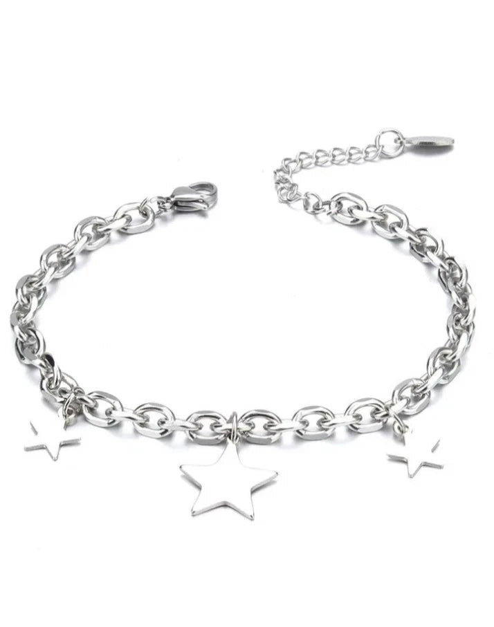 925 STERLING SILVER STAR BRACELET , STAR CHARM CHAIN BRACELET, GIFT BAG