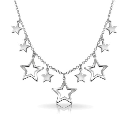 Celestial USA Patriotic Star Bib Statement Collar Necklace in Sterling Silver
