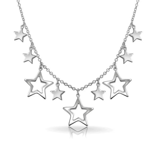 Celestial USA Patriotic Star Bib Statement Collar Necklace in Sterling Silver