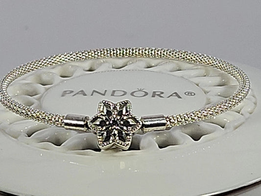 Pandora Sterling Silver Bright Star Snowflake Mesh Bracelet