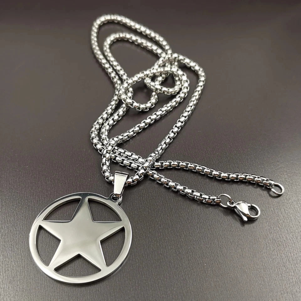 Inversion Pentagram star stainlss steel pendant with necklace 24"