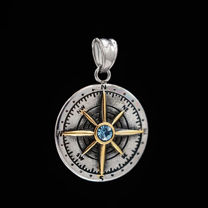 MENDEL Mens Womens Blue CZ Stone Nautical North Star Compass Pendant Necklace