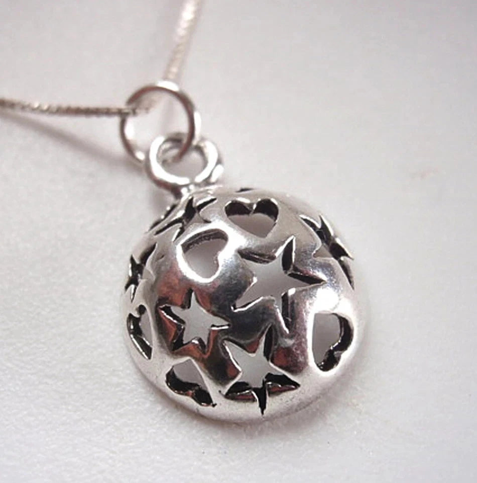 Hemisphere of Stars and Hearts Necklace 925 Sterling Silver Corona Sun Jewelry