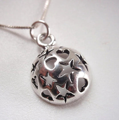 Hemisphere of Stars and Hearts Necklace 925 Sterling Silver Corona Sun Jewelry