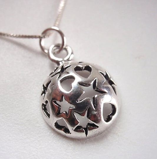 Hemisphere of Stars and Hearts Necklace 925 Sterling Silver Corona Sun Jewelry